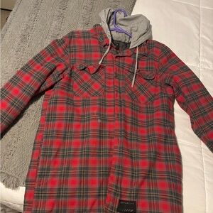 Oakley Red and Gray Plaid Hooded Shirt